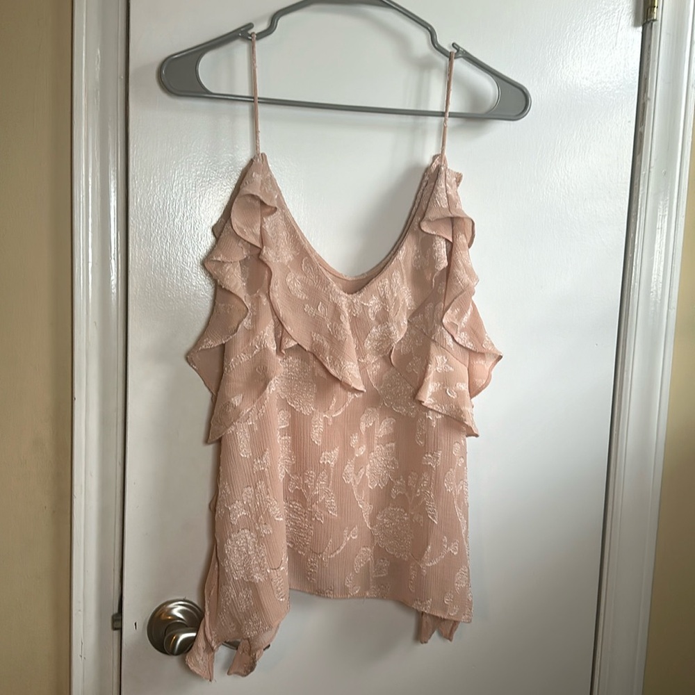 Zara Blush Pink Ruffle Floral Spaghetti Strap Tank Top